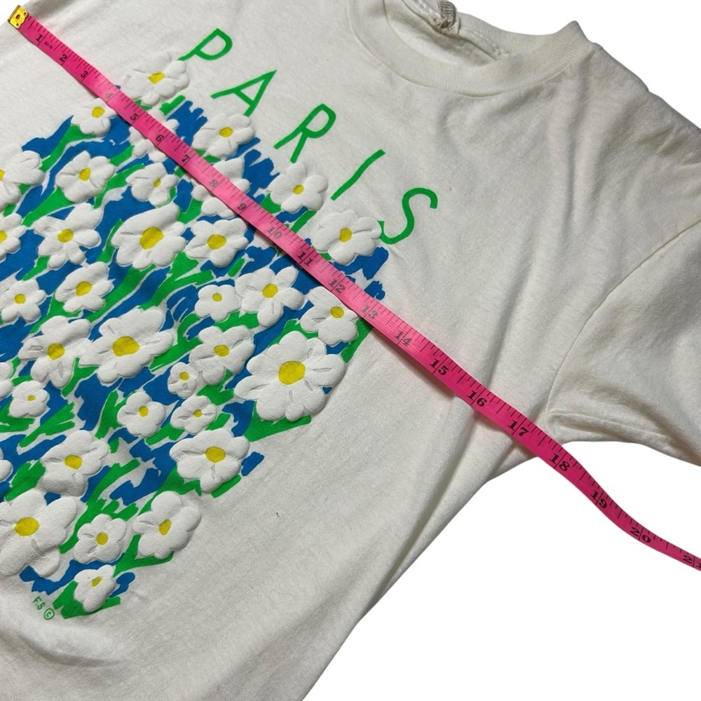 Vintage Paris France Daisy Floral Tee 90s Single Stitch Tourist Shirt M - Picture 8 of 9